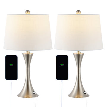 Bennett 22.75" Modern Glam Iron Hourglass LED Table Lamp with USB Charging Port - JONATHAN Y